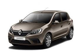 A brown Renault Sandero hatchback car is shown at a slight angle on a white background.